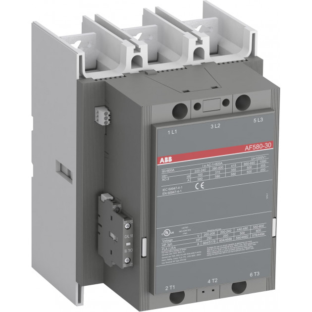 Контактор ABB AF580-30-11 100...250VAC/DC, 3NO 580A(800A-AC1) 315kW, всп.контакт 1NO+1NC (4A-AC15)