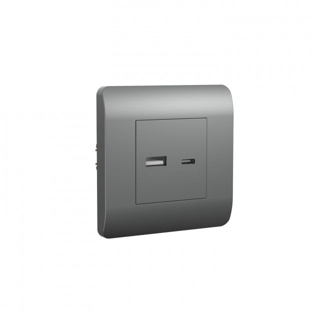 (NEW3-E) Розетка CHINT USB A+С, 5В/2,1А, серебряный