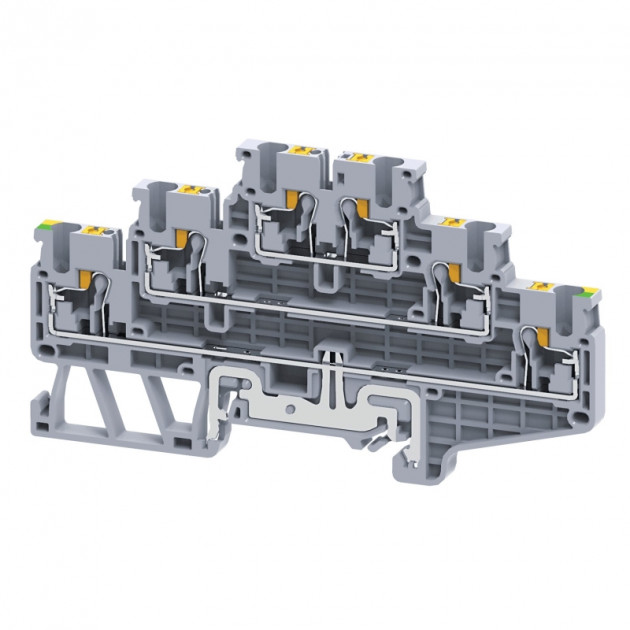 Клемма трехъярусная ConnectWell CPTLG2.5 /5x102mm, push-in, 6 присоед., L/L/PE, 2,5(max 4)mm2, 20A, 500V, серая