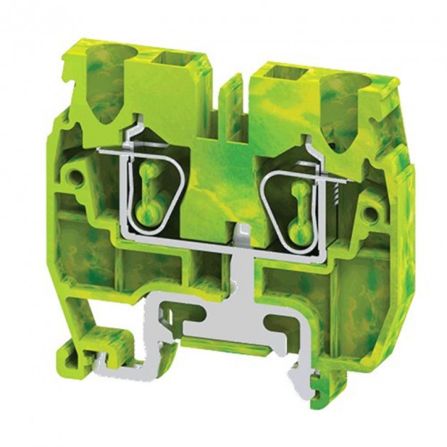 Мини-клемма защитного проводника ConnectWell CXMG2.5 /5x37mm, DIN15, пружинная, 2 присоед., 2,5(max 4)mm2, желто-зеленая