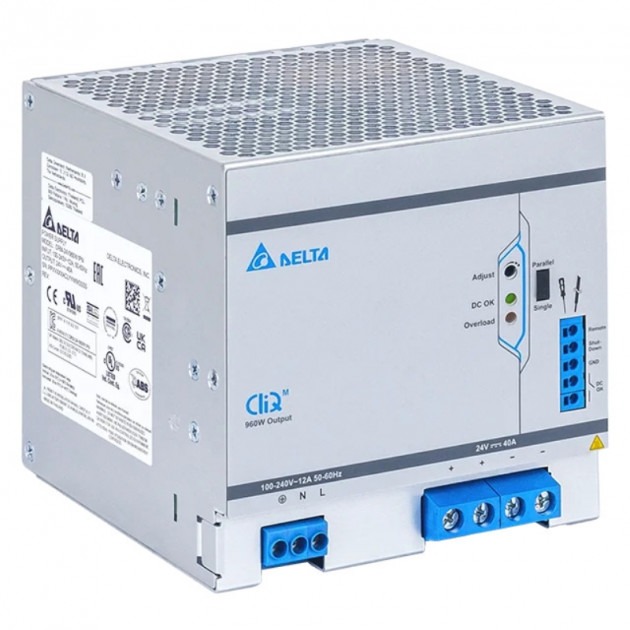 Блок питания импульсный CliQ M, 960W, 40А, 85_264VAC / 24VDC, DIN35, реле DC OK, винт.клеммы, ал.корпус