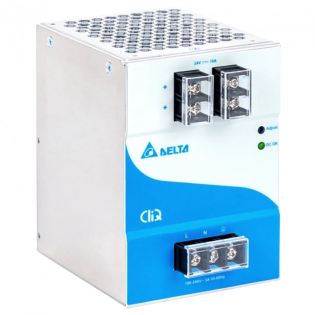 Блок питания импульсный Delta CliQ, 240W, 10А, 85_264VAC (120_375VDC) / 24VDC, DIN35, винт.клеммы, ал.корпус