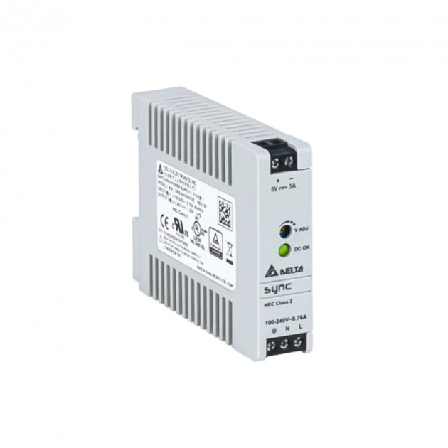 Блок питания импульсный Delta Sync, 15W, 3А, 85_264VAC(120_375VDC) / 5VDC, DIN35, винт.клеммы, пл.корпус