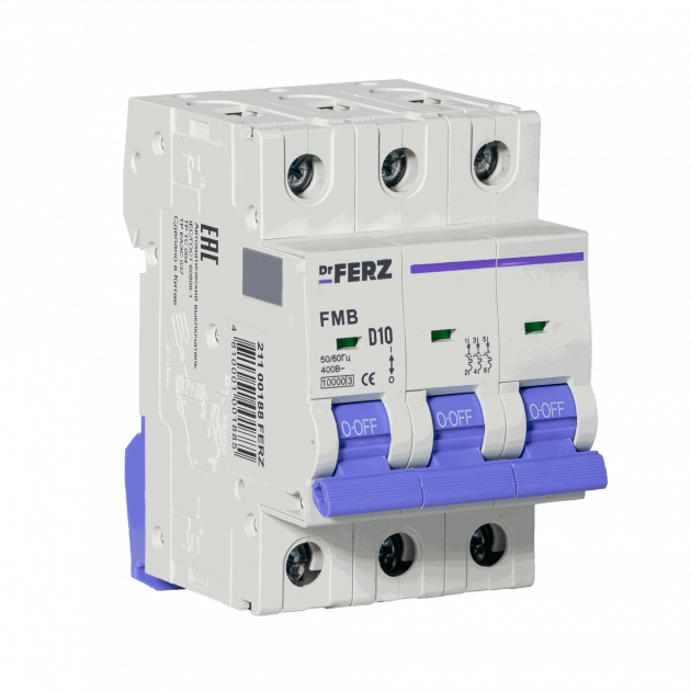 Авт. выкл. FMB-D 3P 10А 10кА хар-ка D FERZ