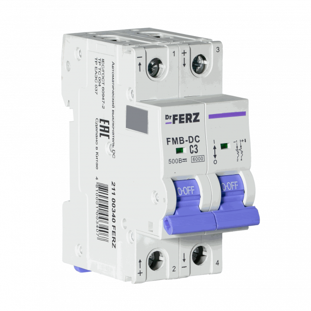 Авт. выкл. FMB-DC 2P 3А 6кА хар-ка C, DC500В FERZ