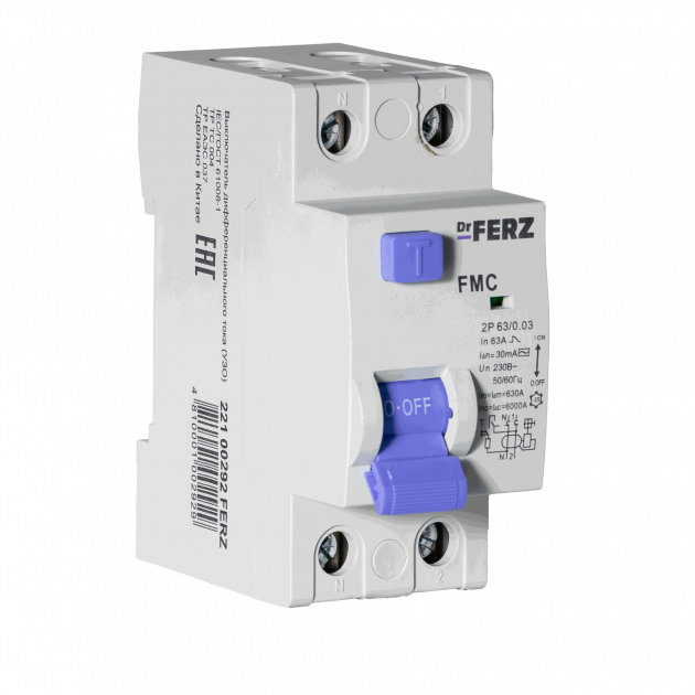 FMC-1P+N 63A 30mA 6kA тип AC, 2M УЗО FERZ