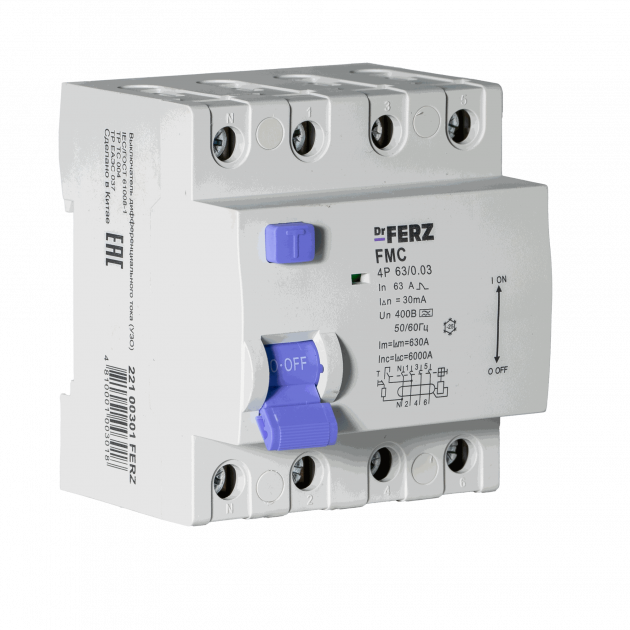 FMC-3P+N 63A 30mA 6kA тип A, 4M УЗО FERZ