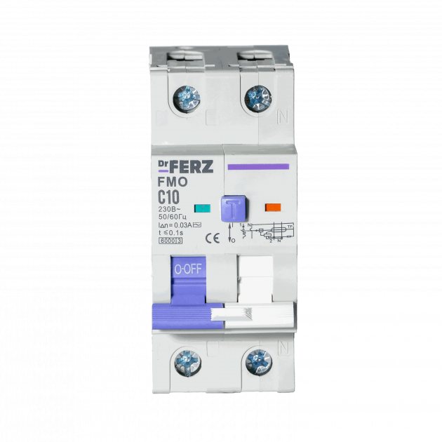 FMO-EL-1P+N 10A 30mA 6kA тип AC, х-ка C, 2M Диф. автомат FERZ