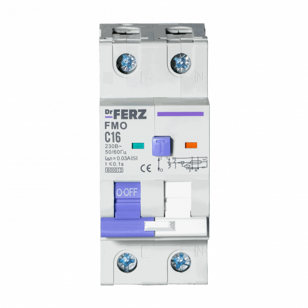 FMO-EL-1P+N 16A 30mA 6kA тип AC, х-ка C, 2M Диф. автомат FERZ