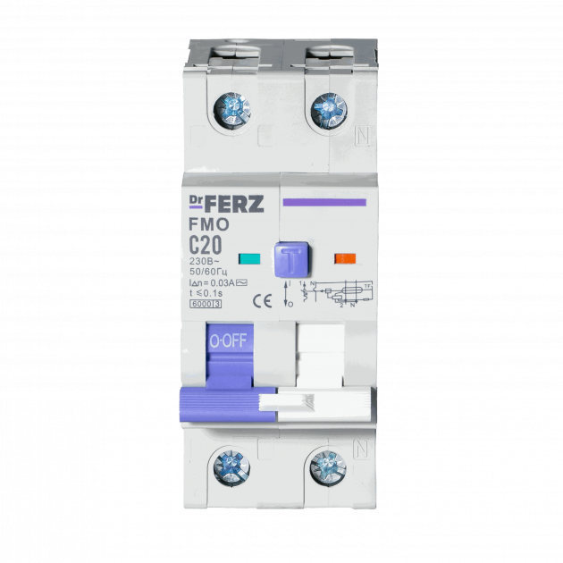FMO-EL-1P+N 20A 30mA 6kA тип AC, х-ка C, 2M Диф. автомат FERZ