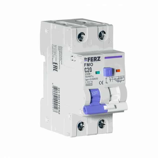 FMO-EL-1P+N 20A 30mA 6kA тип AC, х-ка C, 2M Диф. автомат FERZ