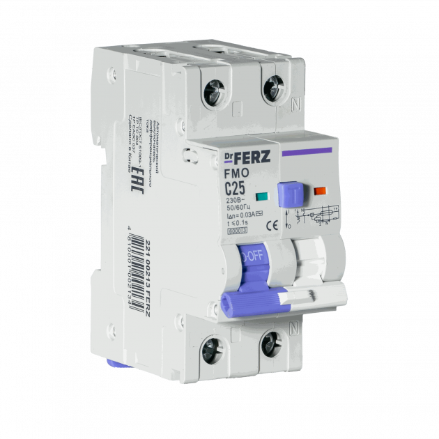 FMO-EL-1P+N 25A 30mA 6kA тип AC, х-ка C, 2M Диф. автомат FERZ