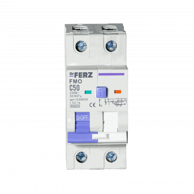 FMO-EL-1P+N 50A 30mA 6kA тип AC, х-ка C, 2M Диф. автомат FERZ