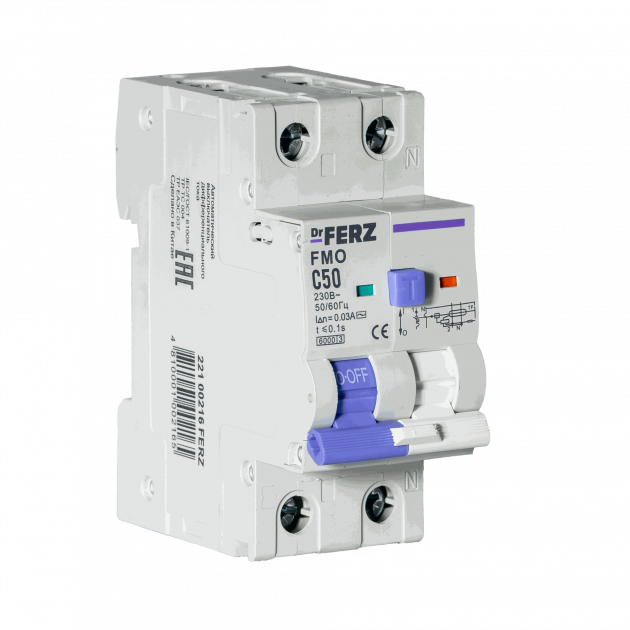 FMO-EL-1P+N 50A 30mA 6kA тип AC, х-ка C, 2M Диф. автомат FERZ