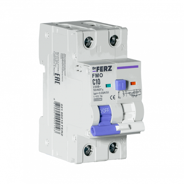 FMO-EL-1P+N 06A 30mA 6kA тип AC, х-ка C, 2M Диф. автомат FERZ