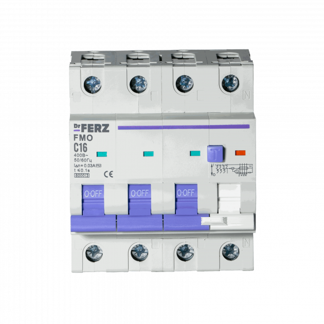 FMO-EL-3P+N 16A 30mA 6kA тип AC, х-ка C, 4M Диф. автомат FERZ