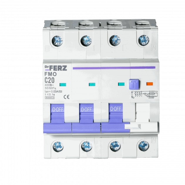 FMO-EL-3P+N 20A 30mA 6kA тип AC, х-ка C, 4M Диф. автомат FERZ