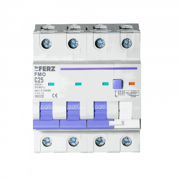 FMO-EL-3P+N 25A 30mA 6kA тип AC, х-ка C, 4M Диф. автомат FERZ