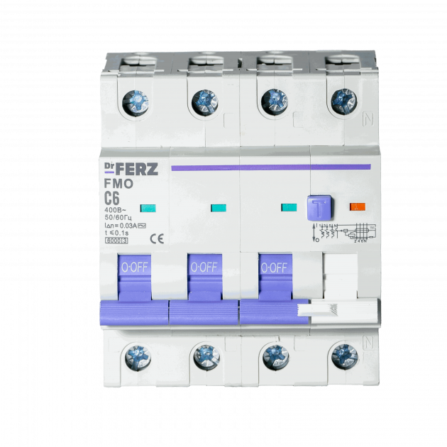 Диф. автомат FMO-EL-3P+N 06А 30мА 6кА тип AC, х-ка C, 4M FERZ