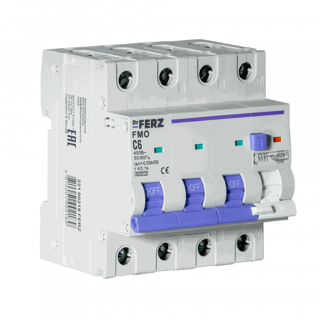 Диф. автомат FMO-EL-3P+N 06А 30мА 6кА тип AC, х-ка C, 4M FERZ