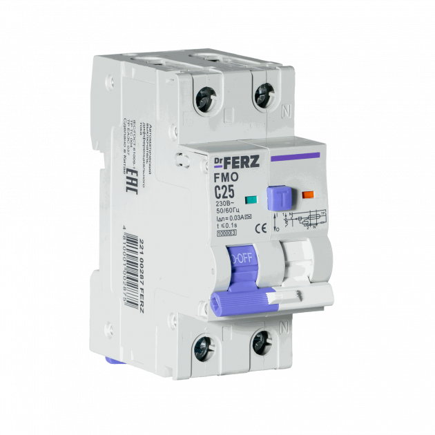 FMO-EM-1P+N 25A 30mA 10kA тип A, х-ка C, 2M Диф. автомат FERZ
