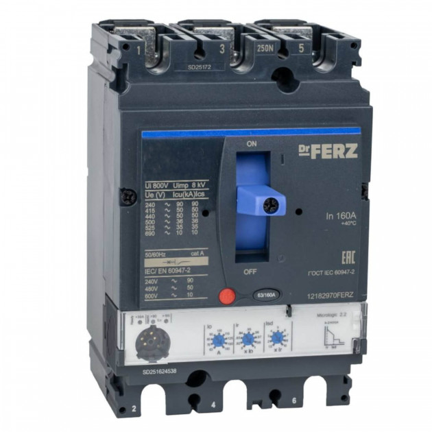 Авт. выкл. FERZ CNSX-N-100-ML2.2/3P 100А 50кА с электронным расцепителем