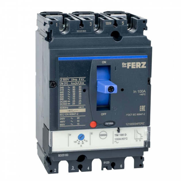 Авт. выкл. FERZ CNSX-N-100-TM-D/3P 100А 50кА с рег. термомаг. расцепителем