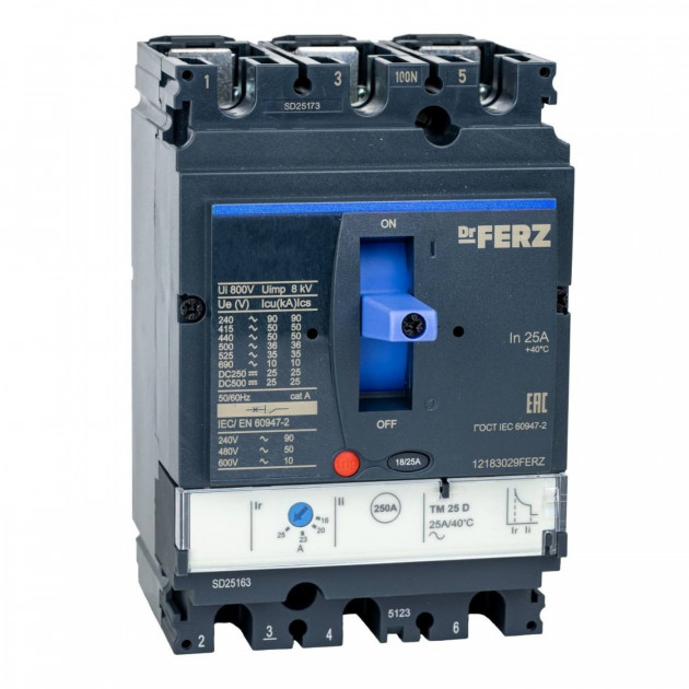 Авт. выкл. FERZ CNSX-N-100-TM-D/3P 25А 50кА с рег. термомаг. расцепителем