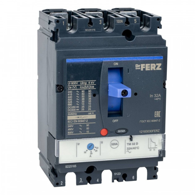 Авт. выкл. FERZ CNSX-N-100-TM-D/3P 32А 50кА с рег. термомаг. расцепителем