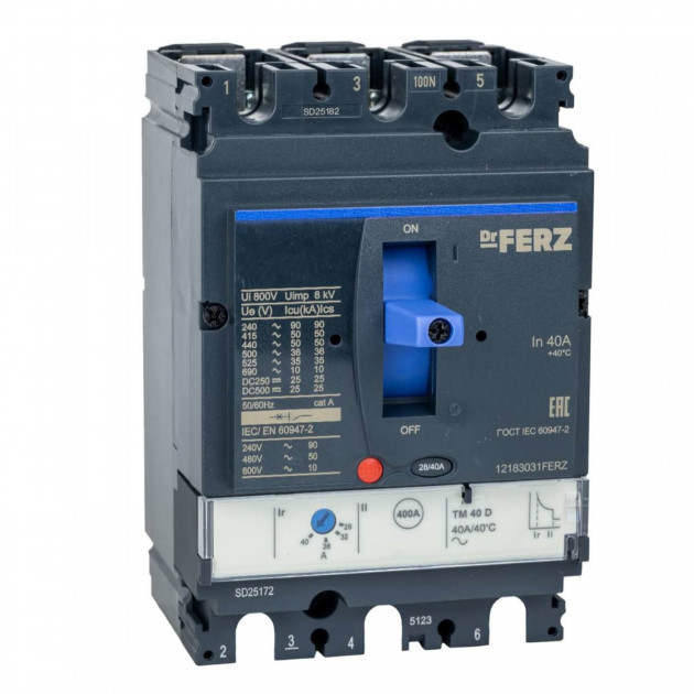 Авт. выкл. FERZ CNSX-N-100-TM-D/3P 40А 50кА с рег. термомаг. расцепителем