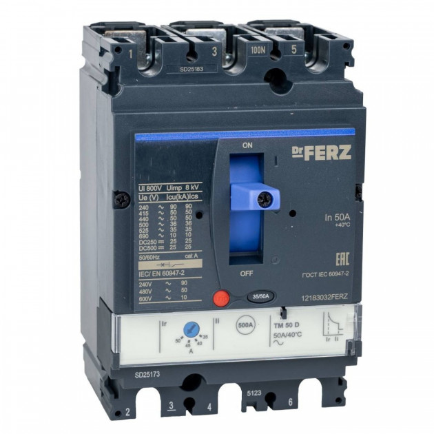 Авт. выкл. в литом корпусе FPC-21-N-100-TM-D/3P 50А 50кА с рег. термомаг. расцепителем FERZ