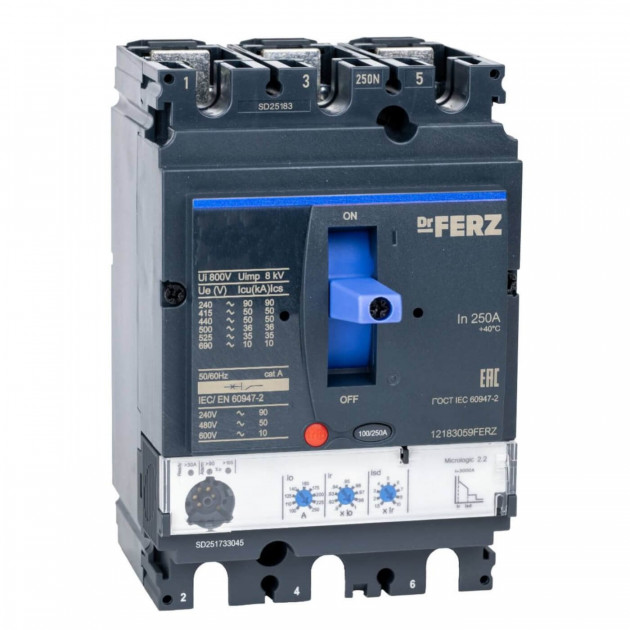 Авт. выкл. FERZ CNSX-N-250-ML2.2/3P 250А 50кА с электронным расцепителем