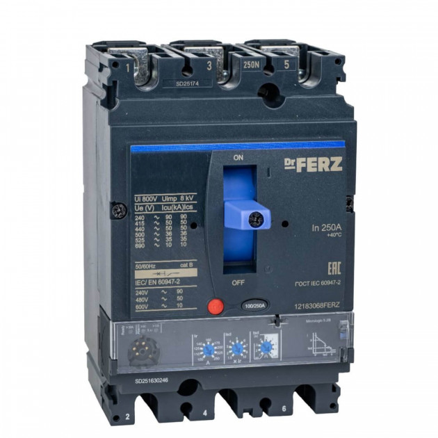 Авт. выкл. FERZ CNSX-N-250-ML5.2/3P 250А 50кА с электрон. расцепителем, LCD