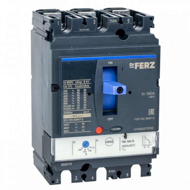 Авт. выкл. FERZ CNSX-N-250-TM-D 160А 50кА с рег. термомаг. расцепителем