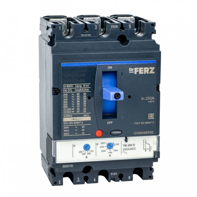 Авт. выкл. FERZ CNSX-N-250-TM-D 250А 50кА с рег. термомаг. расцепителем