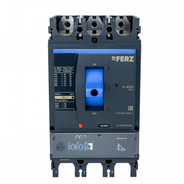 Авт. выкл. FERZ CNSX-N-400-ML5.2/3P 400А 50кА с электрон. расцепителем, LCD
