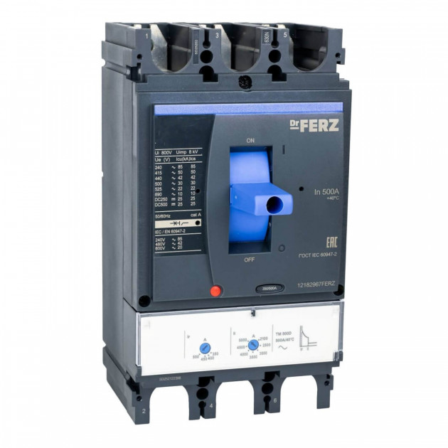 Авт. выкл. FERZ CNSX-N-630-TM-D 500А 50кА с рег. термомаг. расцепителем