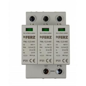 FML-12,5-440/3S Разрядник FERZ 3P Imax=50кА (8/20), Iimp=12.5kA (10/350), Uc=440V, класс 1+2 (B+C), 3M, сигнальный контакт