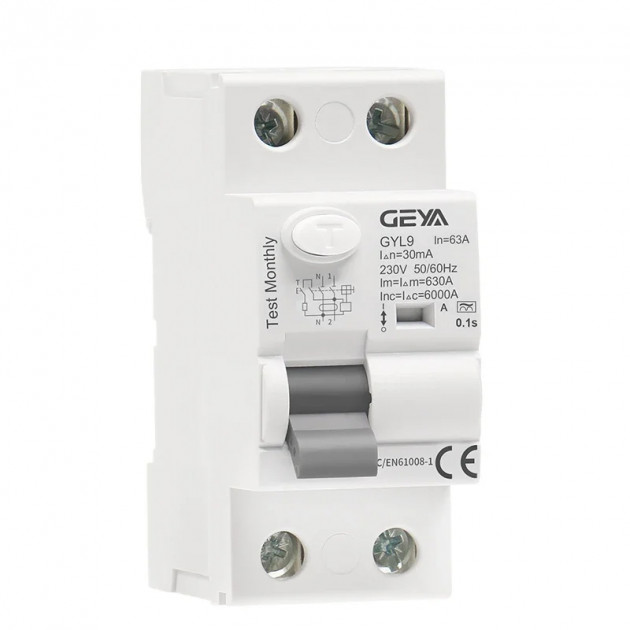 Устройство защитного отключения GYL9-2P-25A-30mA, 2P, 25A, 6 kA, 30mA, тип A, 2M