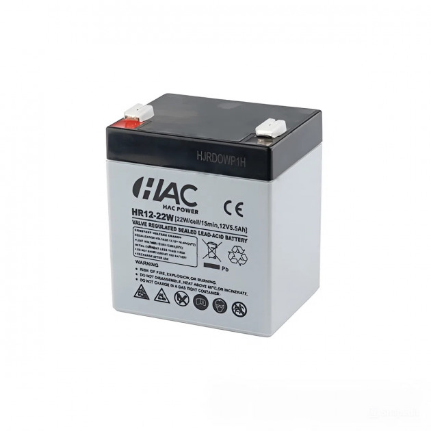 Батарея аккумуляторная HAC HR12-22W, F2, 12V/5.5Ah, 90х70х101(107) ДхШхВ, 1.6 кг, 8 лет