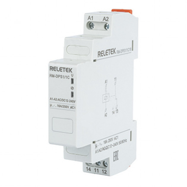 Реле промежуточное модульное Reletek RM-DPS1/1C16-UNI, 1CO, 16A(250VAC/24VDC), 24_240VAC/DC, LED, 1M