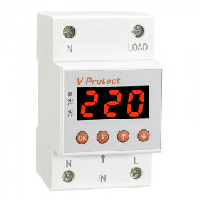 Реле контроля напряжения Reletek RM-MV/63, 1NO+N, 63A, 220VAC, Umin(120_210V)/Umax(220_300V), 0.1_0.5s/5_600s, LED-дисплей, 3M