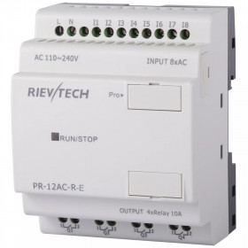 Программируемый логический контроллер Rievtech PR-12AC-R-E, 110_240VAC, 8DI, 4RO, RTC, RS232, нерасширяемый