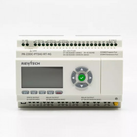 Программируемый логический контроллер Rievtech PR-23DC-PTDAI-RT-4G , 12_24VDC, 3xPt100, 10DI(6AI), 2TO, 8RO, RTC, SD, RS485, Ethernet, 2G/4G/GSM, ЖКИ