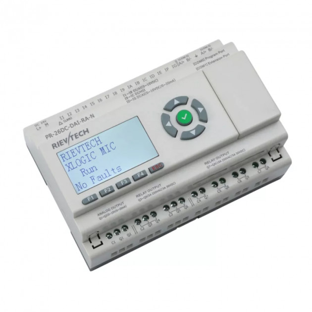 Программируемый логический контроллер Rievtech PR-26DC-DAI-RA-N, 12_24VDC, 16DI(12AI), 2AO, 8RO, RTC, SD, RS485, Ethernet, ЖКИ