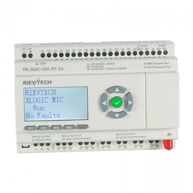 Программируемый логический контроллер Rievtech PR-26DC-DAI-RT-2G, 12_24VDC, 16DI(12AI), 2TO, 8RO, RTC, SD, RS485, Ethernet, 2G/GSM, ЖКИ