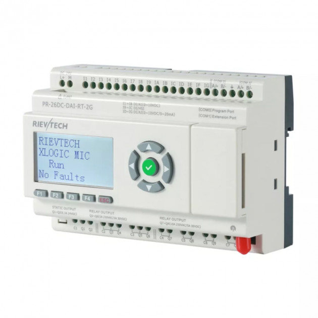 Программируемый логический контроллер Rievtech PR-26DC-DAI-RT-2G, 12_24VDC, 16DI(12AI), 2TO, 8RO, RTC, SD, RS485, Ethernet, 2G/GSM, ЖКИ