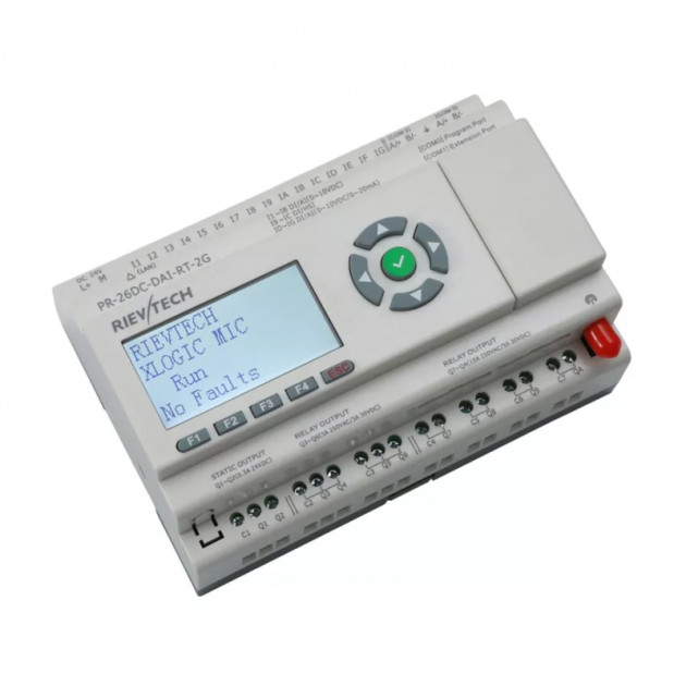 Программируемый логический контроллер Rievtech PR-26DC-DAI-RT-2G, 12_24VDC, 16DI(12AI), 2TO, 8RO, RTC, SD, RS485, Ethernet, 2G/GSM, ЖКИ