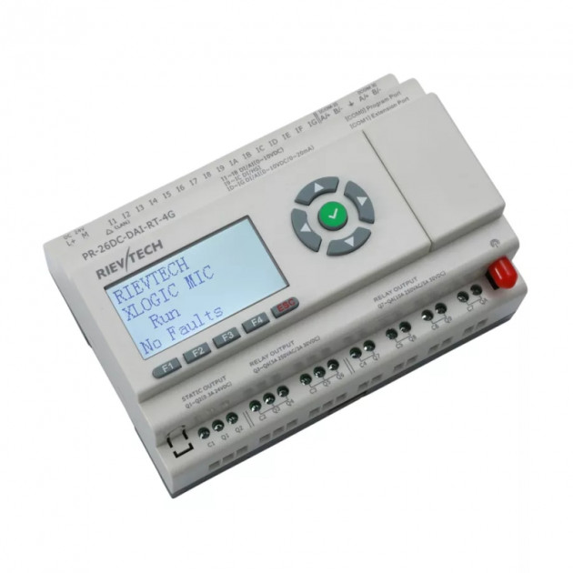 Программируемый логический контроллер Rievtech PR-26DC-DAI-RT-4G, 12_24VDC, 16DI(12AI), 2TO, 8RO, RTC, SD, RS485, Ethernet, 2G/4G/GSM, ЖКИ