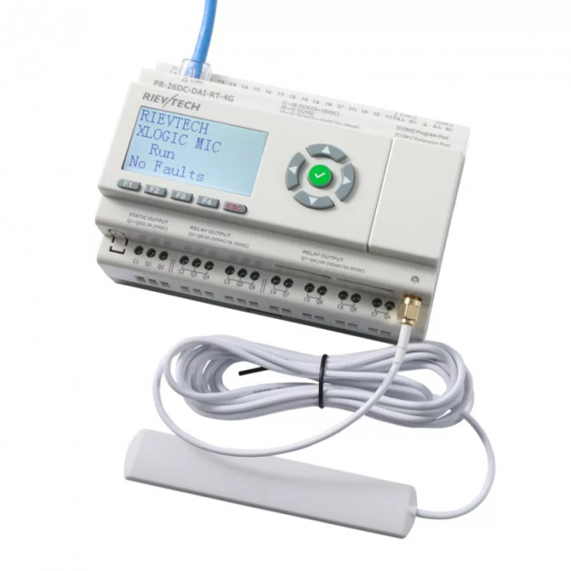 Программируемый логический контроллер Rievtech PR-26DC-DAI-RT-4G, 12_24VDC, 16DI(12AI), 2TO, 8RO, RTC, SD, RS485, Ethernet, 2G/4G/GSM, ЖКИ